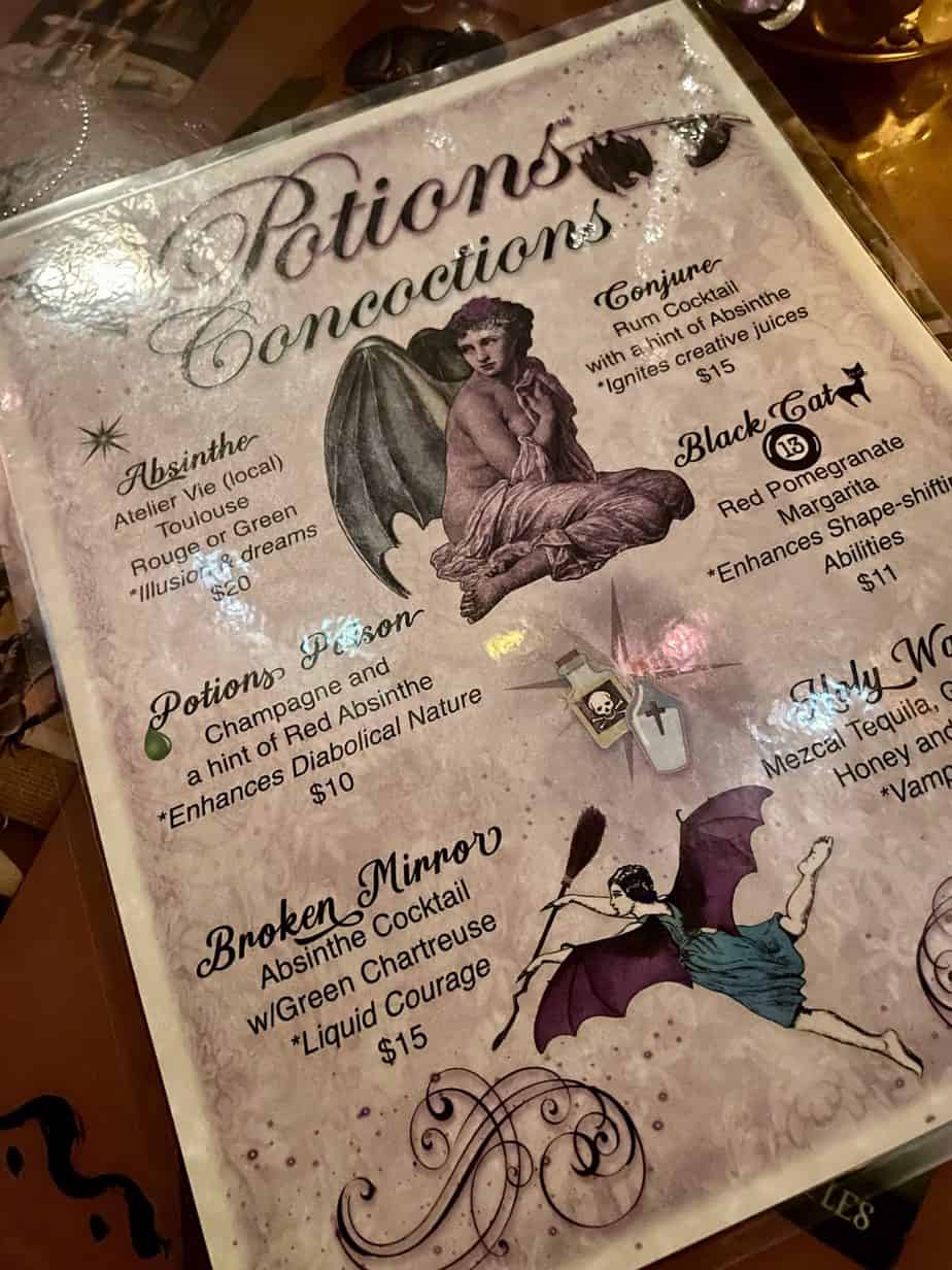 New Orleans vampire speakeasy Potions menu